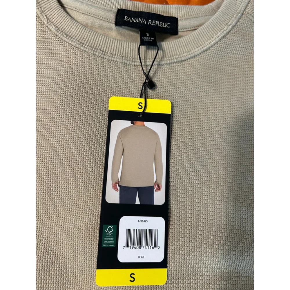 Banana Republic Men's Waffle Knit Long Sleeve Henley Crew Neck Shirt Size S Tan